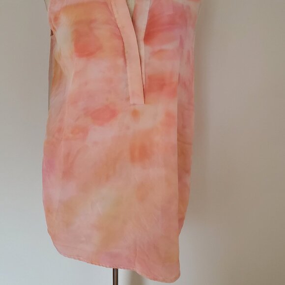painted Vince Silk tank top sleeveless shirt white coral pink sand band collar M - Picture 8 of 11